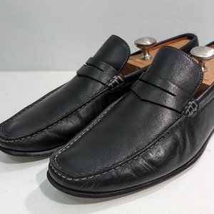 Santoni Penny Loafers US Size 9.5 Black Leather Slip-On Shoes Made in Italy